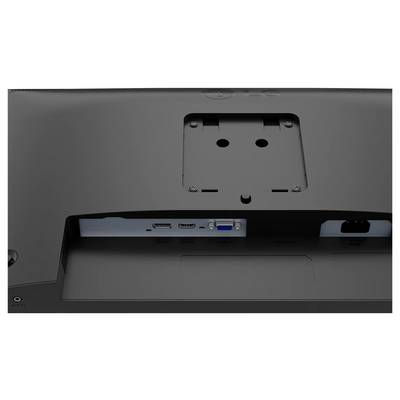 Die Rückseite eines Monitors mit HDMI-, VGA- und Stromanschlussports. Befestigungspunkte für die Halterung sind oberhalb der Anschlüsse sichtbar.