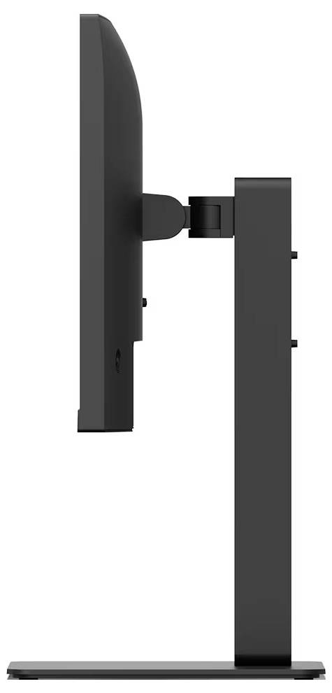 Seitenansicht eines Flachbildschirms auf einem Ständer, der seine schlanke Silhouette und den verstellbaren Neigungsmechanismus präsentiert.