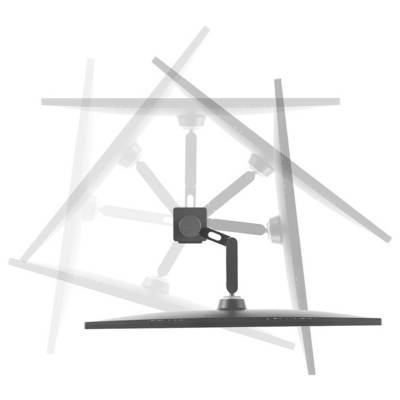 Verstellbarer Monitorarm, der verschiedene Bewegungswinkel zeigt und die Flexibilität und Bewegungsfreiheit bei der Positionierung eines Monitors demonstriert.