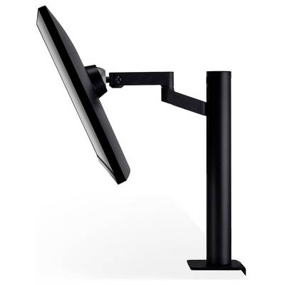 Seitenansicht eines Computermonitors auf einem verstellbaren Ständer, nach vorne geneigt, der ein ergonomisches Design für flexible Blickwinkel zeigt.
