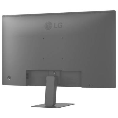 Rückansicht eines LG-Monitors auf einem Ständer, mit einem schlichten Design ohne sichtbare Bedienelemente oder Anschlüsse.