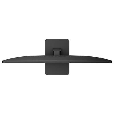 Draufsicht eines Flachbildschirms mit gebogener Bauform, die das Rückpanel und den Standfuß zeigt und einen eleganten und minimalistischen Look präsentiert.