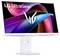 LG UltraGear Monitor mit elegantem weißem Design, der ein farbenfrohs abstraktes Bild mit dem 'VG' Logo in der Mitte zeigt.