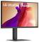 LG UltraFine Display Monitor mit einem lebhaften roten und violetten abstrakten Design auf dem Bildschirm, ausgestattet mit einem schlanken, modernen Ständer.
