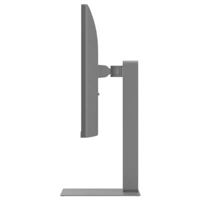 Eine Seitenansicht eines Flachbildschirm-Computermonitors auf einem Ständer, die sein schlankes Profil und den verstellbaren Gelenkmechanismus betont.
