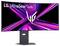 Das Bild zeigt einen Gaming-Monitor des Typs 'LG UltraGear OLED', auf dessen Bildschirm dynamische, farbenfrohe Lichtstreifen zu sehen sind, zusammen mit dem 'LG'-Logo.