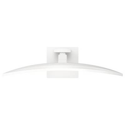 Eine moderne, weiße, wandmontierte LED-Leuchte mit einer geschwungenen Designform auf einer quadratischen Basis.