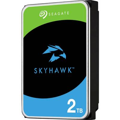 Seagate SkyHawk 2TB interne Festplatte mit Logo und Markierung, entwickelt für Speicher- und Videoüberwachungsanwendungen.