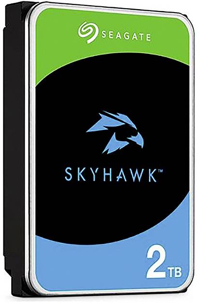 Seagate SkyHawk 2TB-Festplatte mit einem Hawk-Logo.