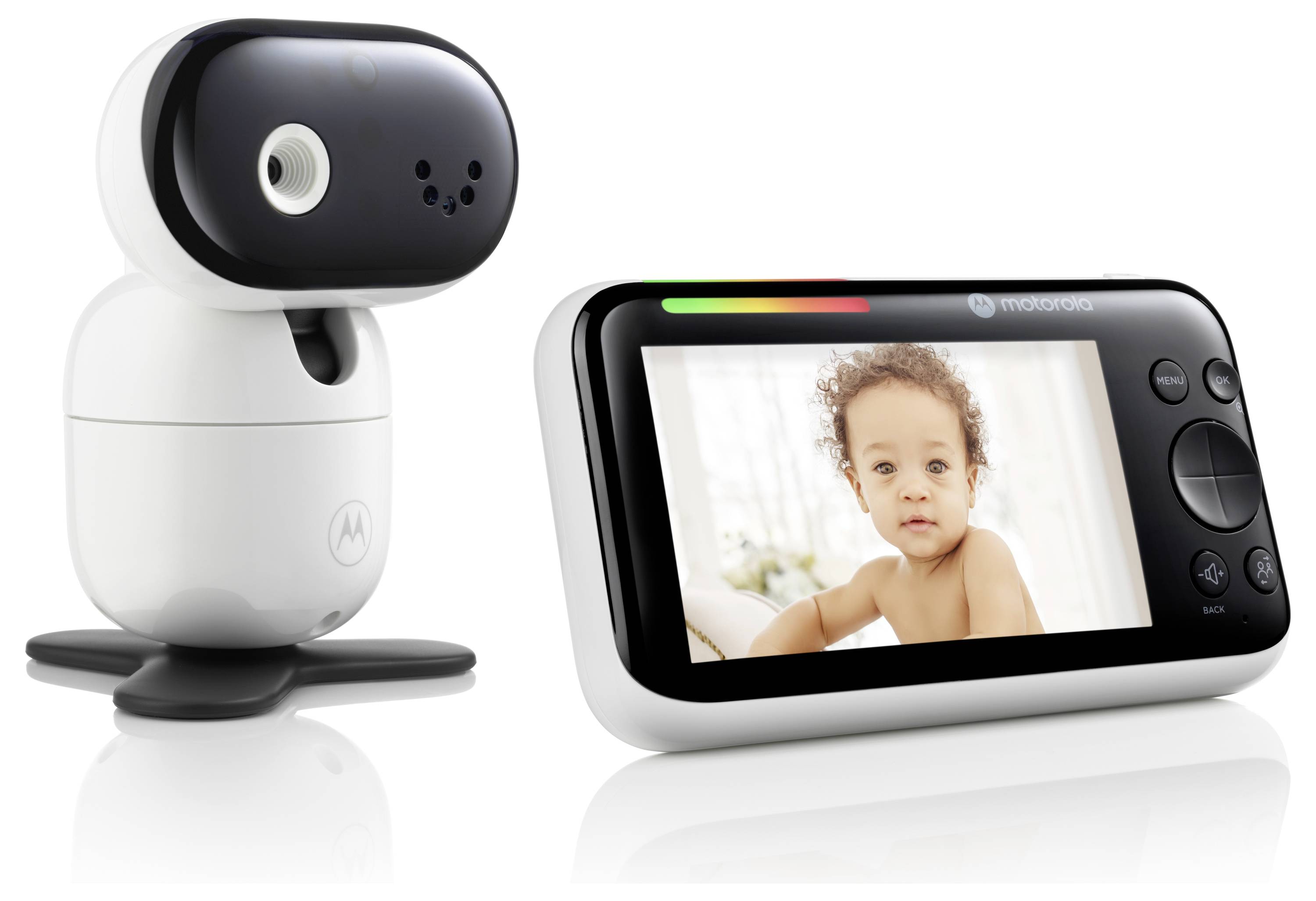 Ein Babyphone-System mit Kamera und Displaybildschirm, das ein Kind zeigt und für die Fernüberwachung und Kommunikation von Babys entwickelt wurde.