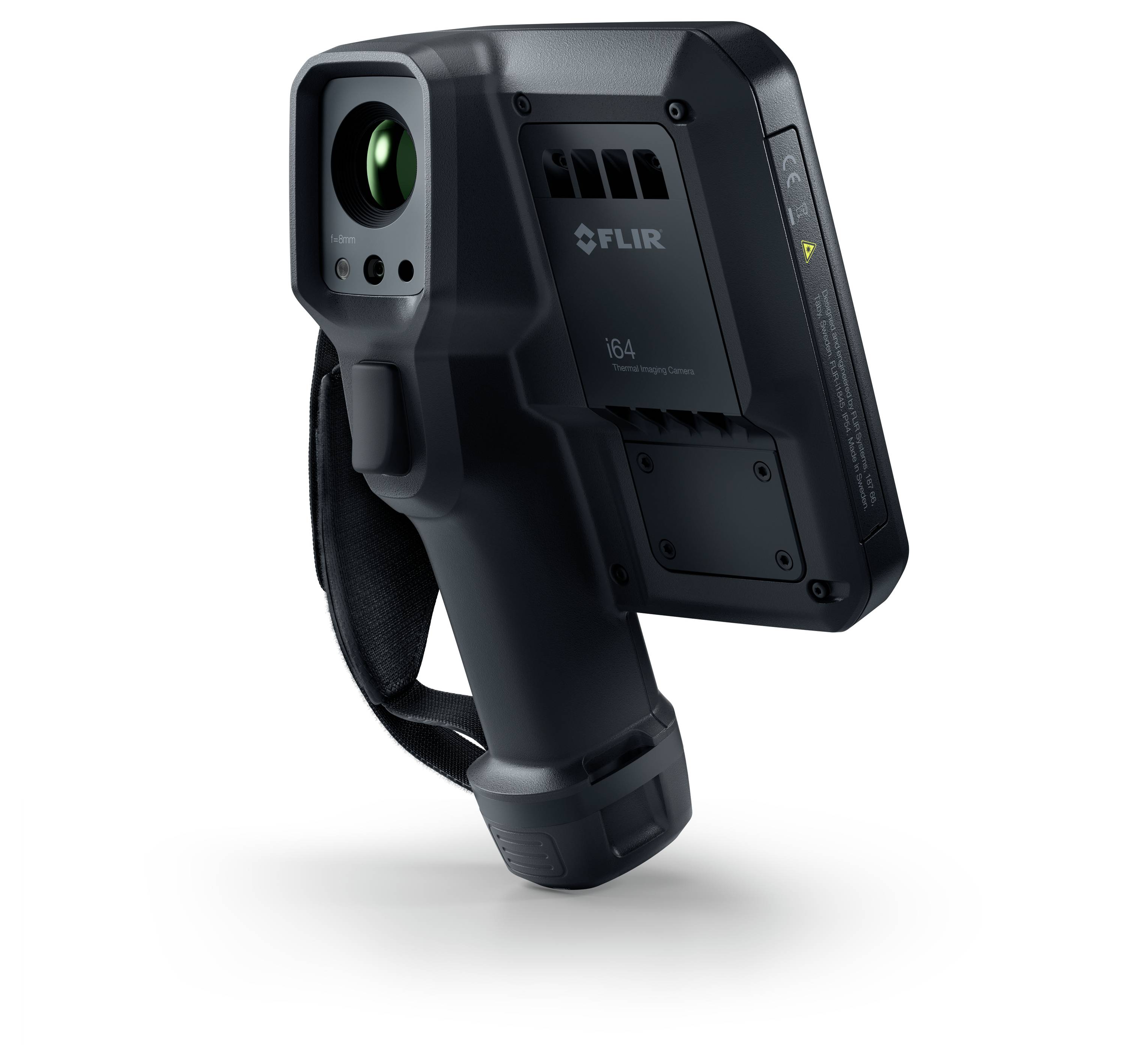 Handgehaltene Wärmebildkamera mit schwarzem Gehäuse und ergonomischem Griff, mit dem Markennamen 'FLIR' an der Seite.