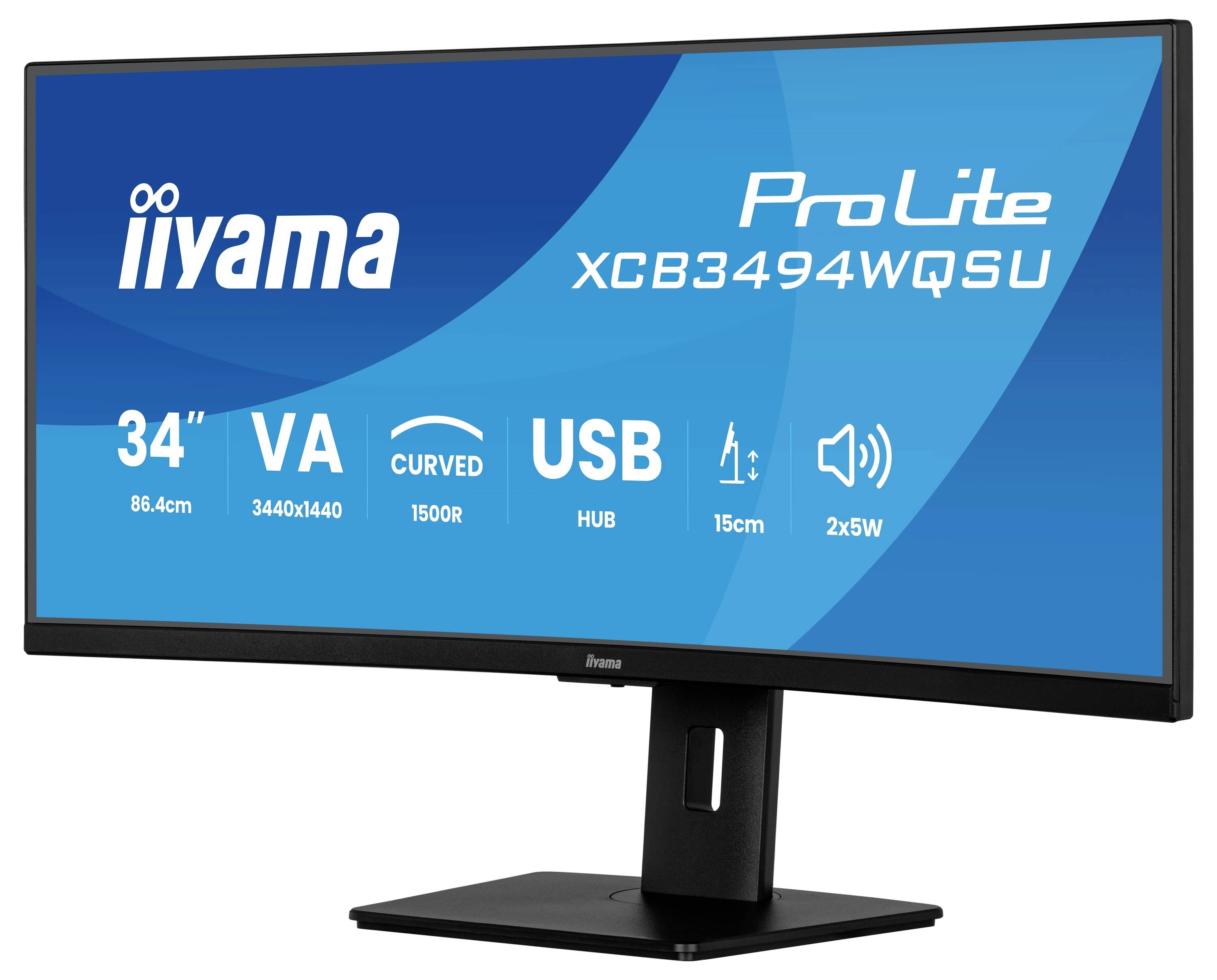 Iiyama ProLite XCB3494WQSU-B1 LED-Monitor EEK F (A - G) 86.4 cm (34 Zoll) 3440 x 1440 Pixel 21:9 0.4 ms DisplayPort VA L-2