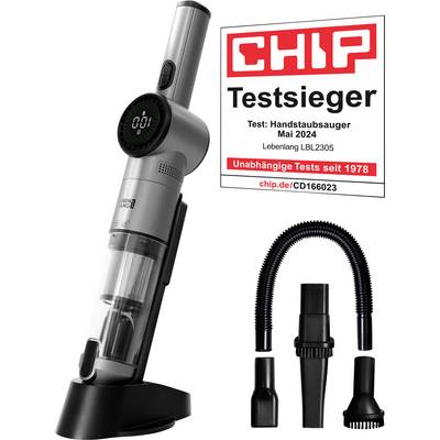Handstaubsauger mit digitaler Anzeige und Zubehör. Im Mai 2024 von CHIP als 'Testsieger' für das Modell Lebendig LBL2305 ausgezeichnet.