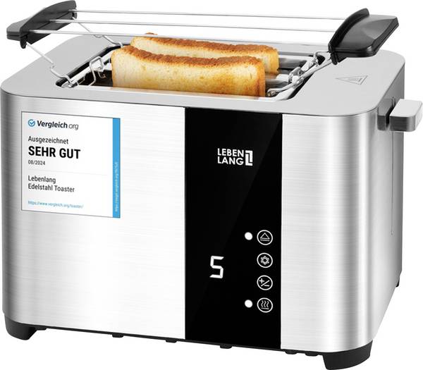 Lebenlang LBL9898 Toaster mit Brötchenaufsatz Edelstahl