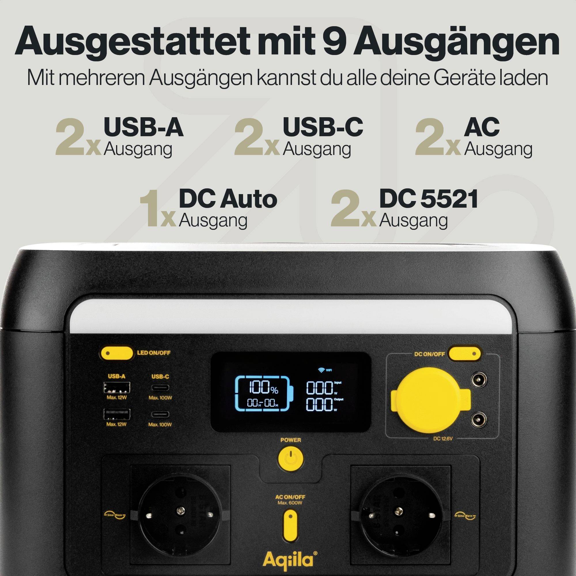 Aqiila S600V2 Powerstation 20 Ah LiFePO 4 Schwarz, Gelb LED Taschenlampe-9