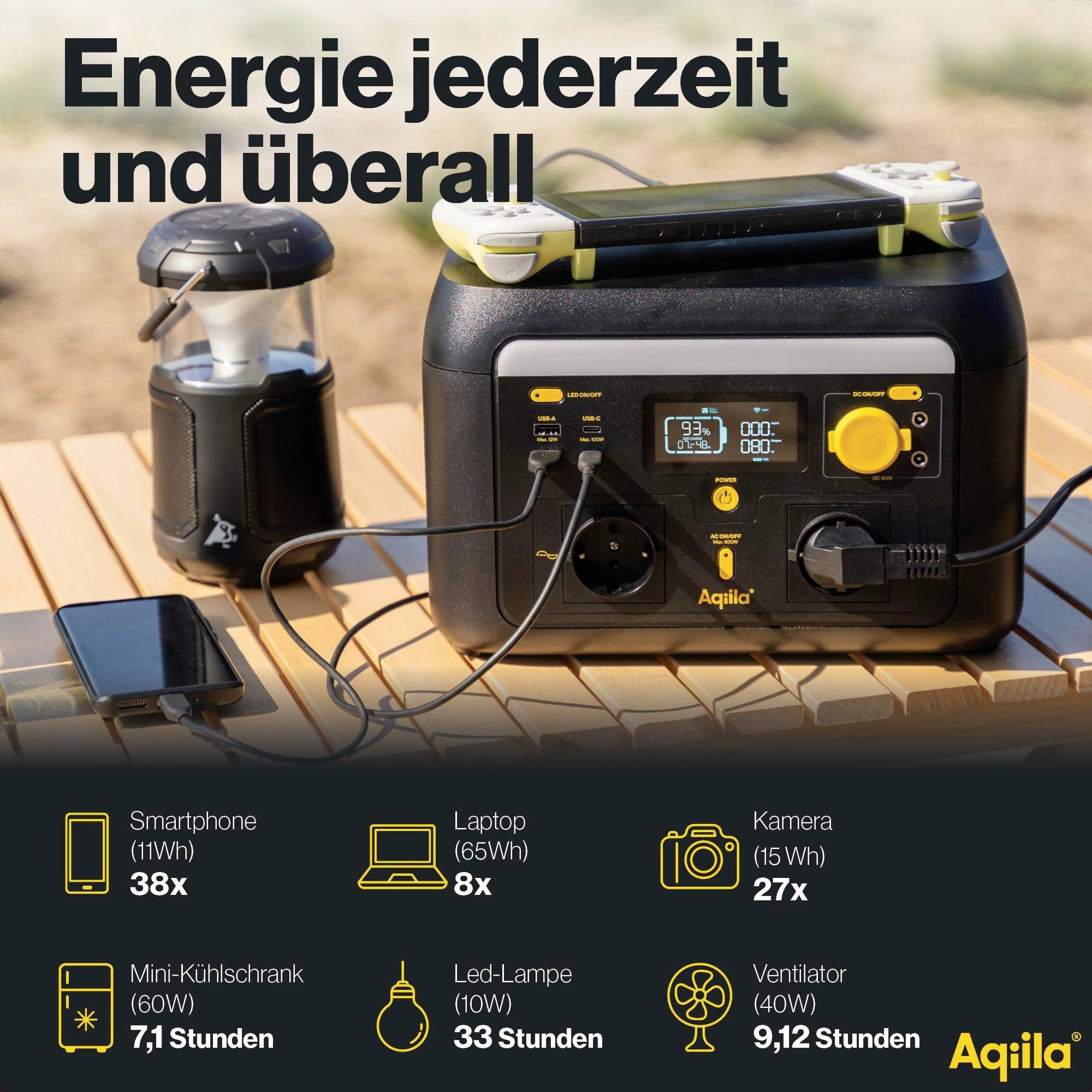 Aqiila S600V2 Powerstation 20 Ah LiFePO 4 Schwarz, Gelb LED Taschenlampe-11