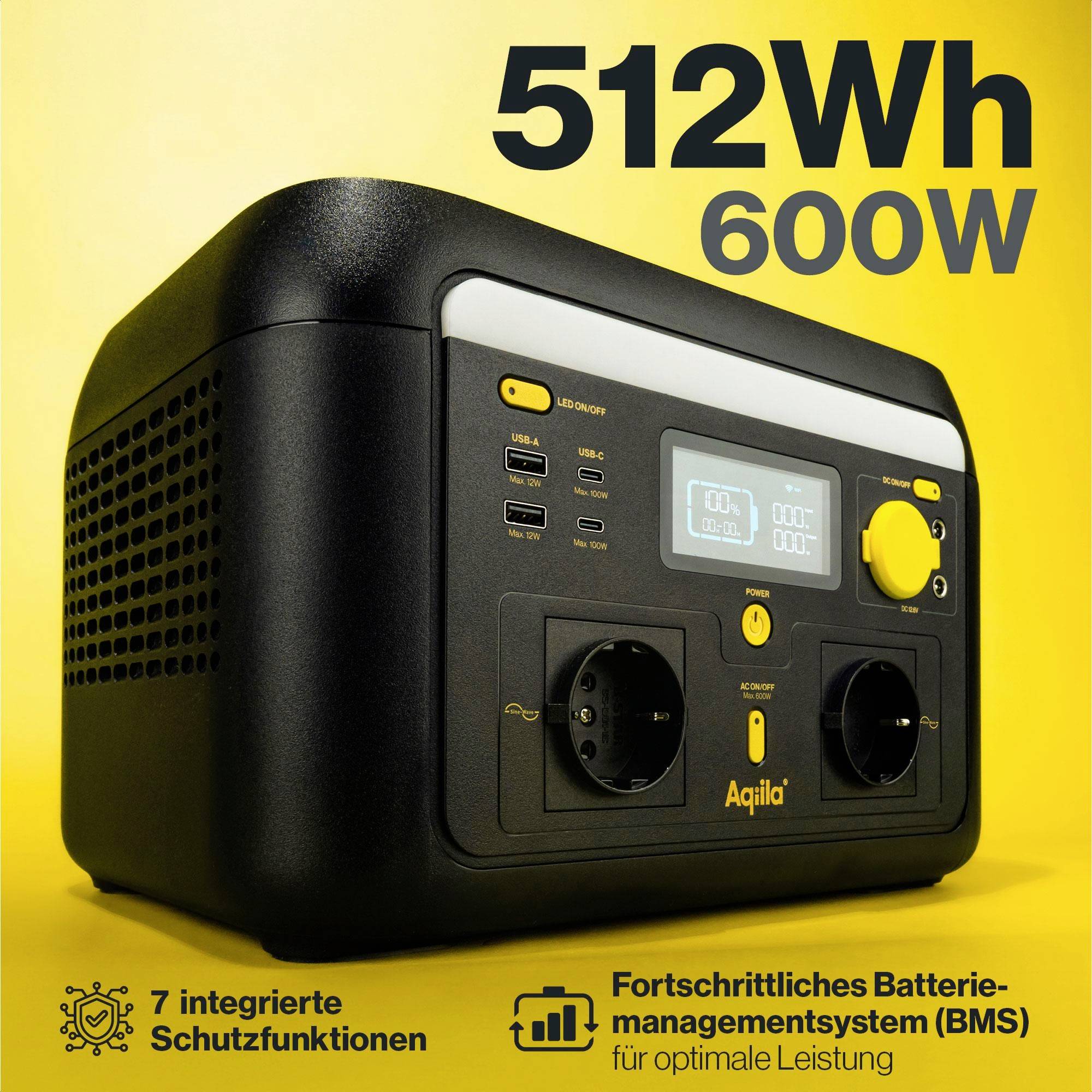 Aqiila S600V2 Powerstation 20 Ah LiFePO 4 Schwarz, Gelb LED Taschenlampe-15