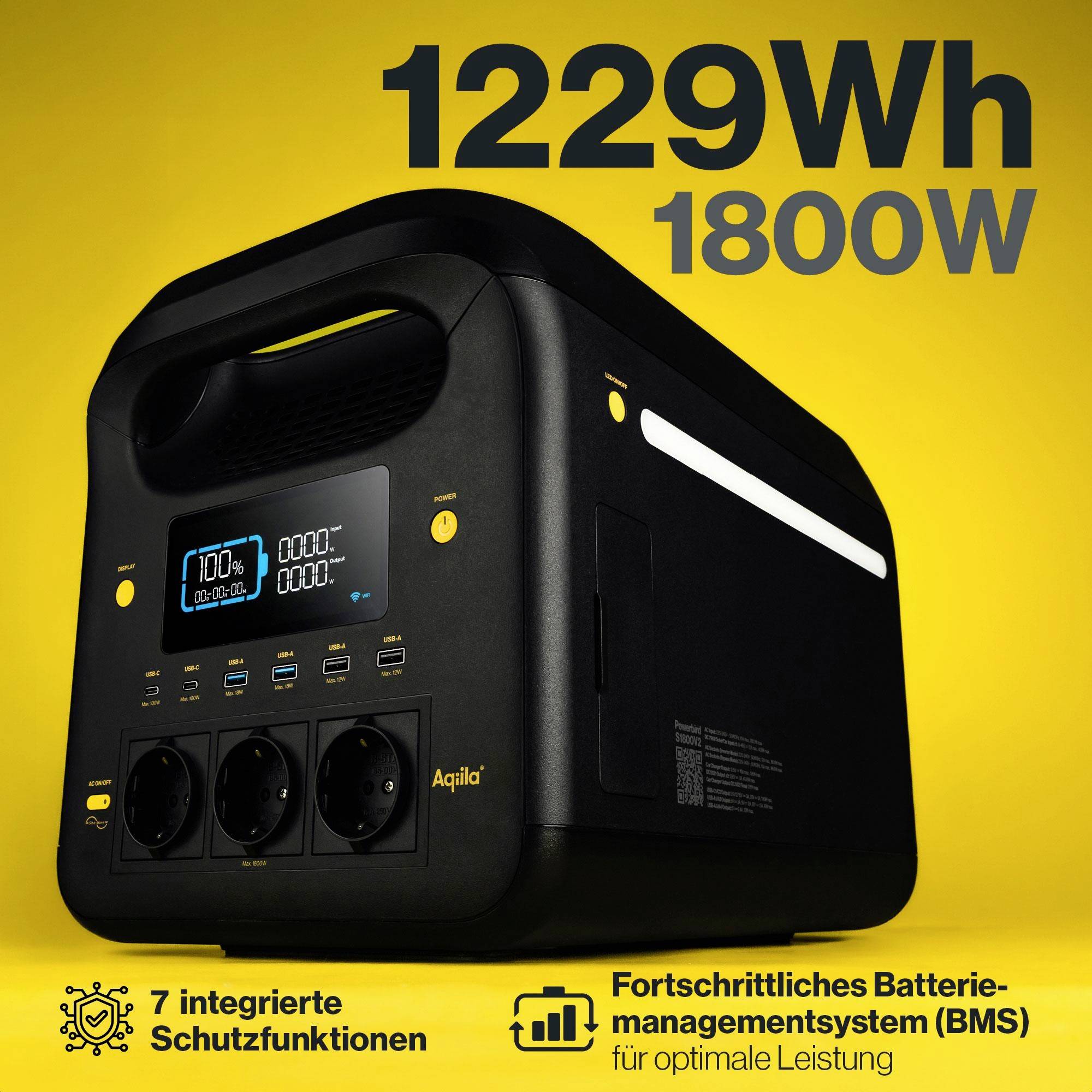 Aqiila S1800V2 Powerstation 24 Ah LiFePO 4 Schwarz, Gelb Statusanzeige, LED Taschenlampe-8