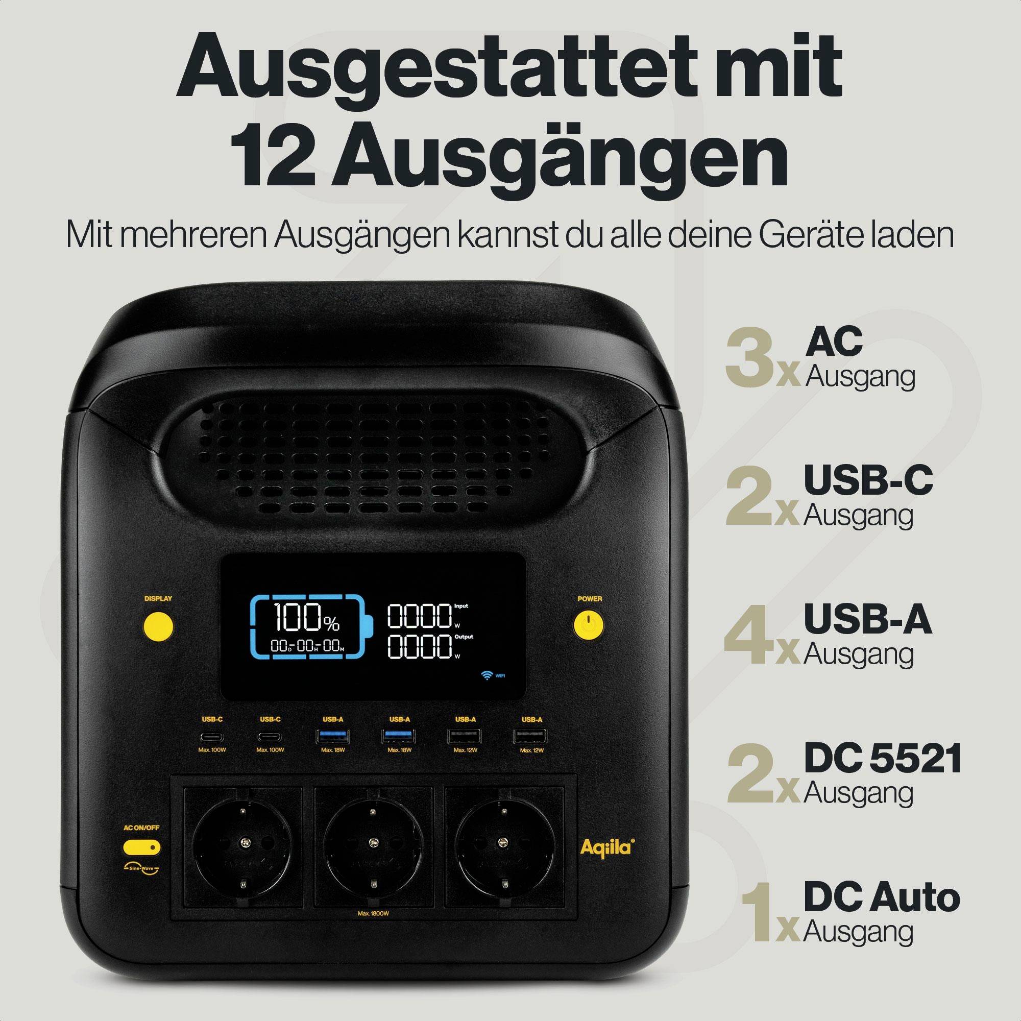 Aqiila S1800V2 Powerstation 24 Ah LiFePO 4 Schwarz, Gelb Statusanzeige, LED Taschenlampe-9