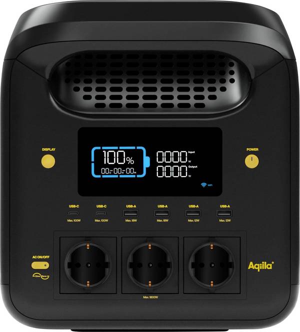 Aqiila S1800V2 Powerstation 24 Ah LiFePO 4 Schwarz, Gelb Statusanzeige, LED Taschenlampe