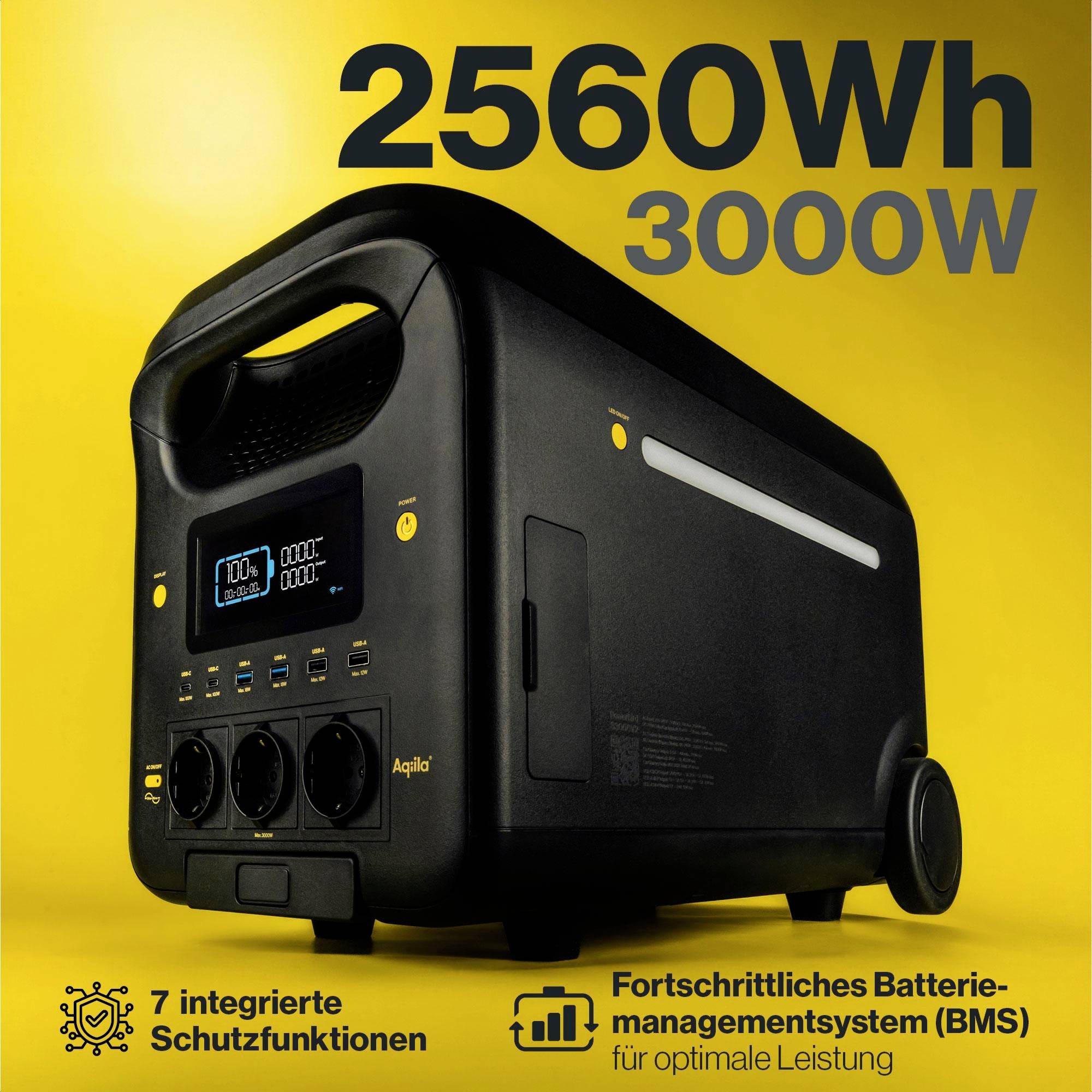 Aqiila S3000V2 Powerstation 50 Ah LiFePO 4 Schwarz, Gelb LED Taschenlampe-7