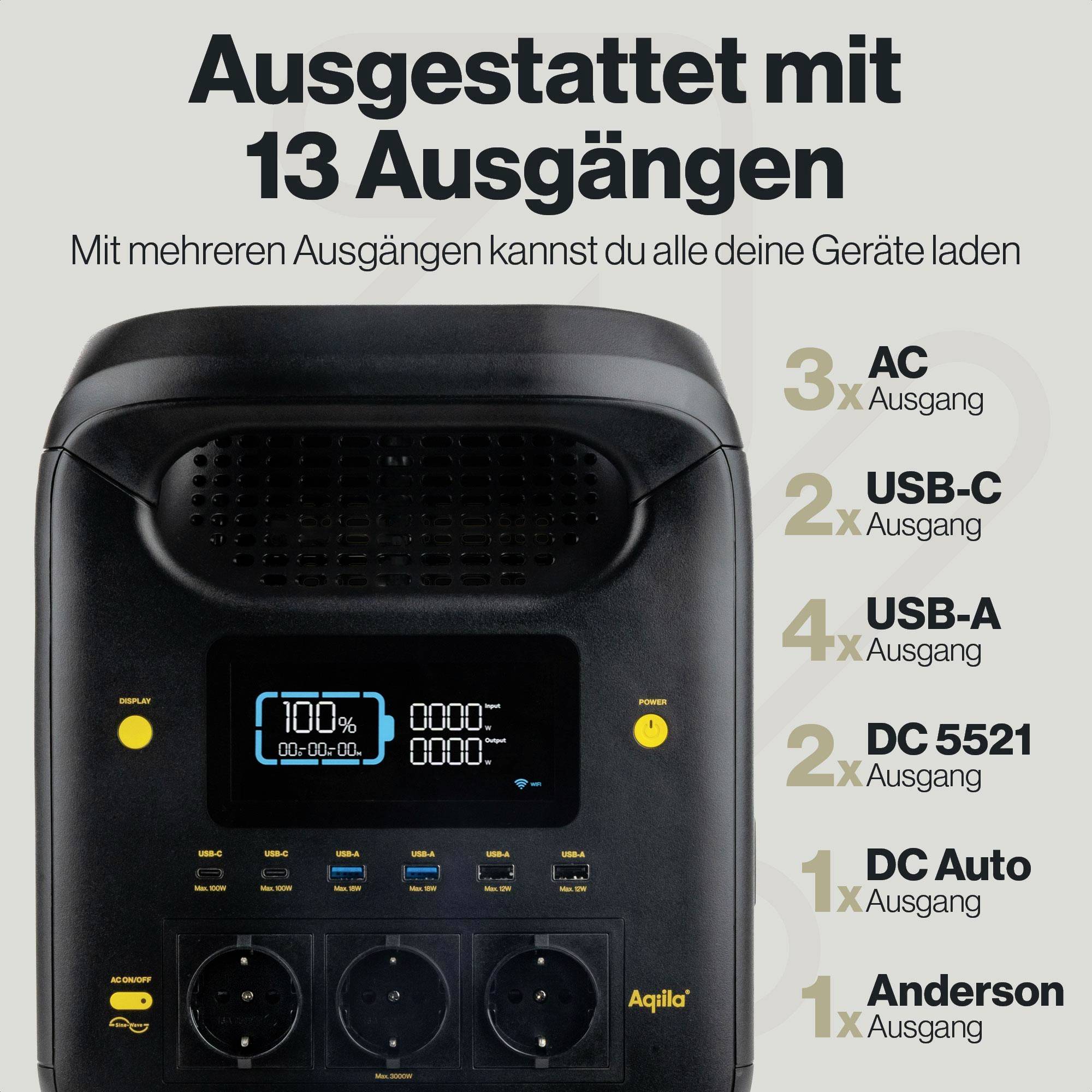 Aqiila S3000V2 Powerstation 50 Ah LiFePO 4 Schwarz, Gelb LED Taschenlampe-8