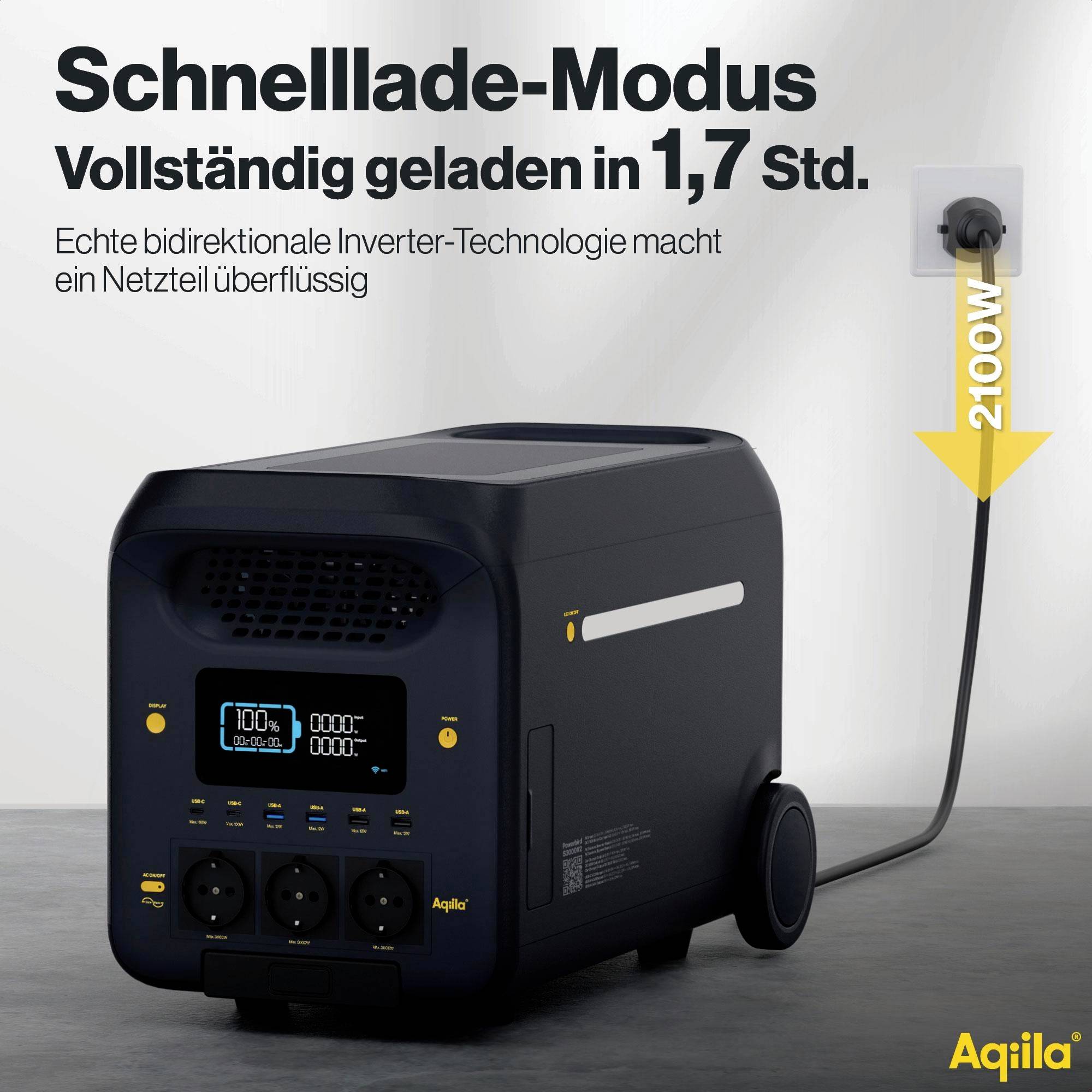 Aqiila S3000V2 Powerstation 50 Ah LiFePO 4 Schwarz, Gelb LED Taschenlampe-10