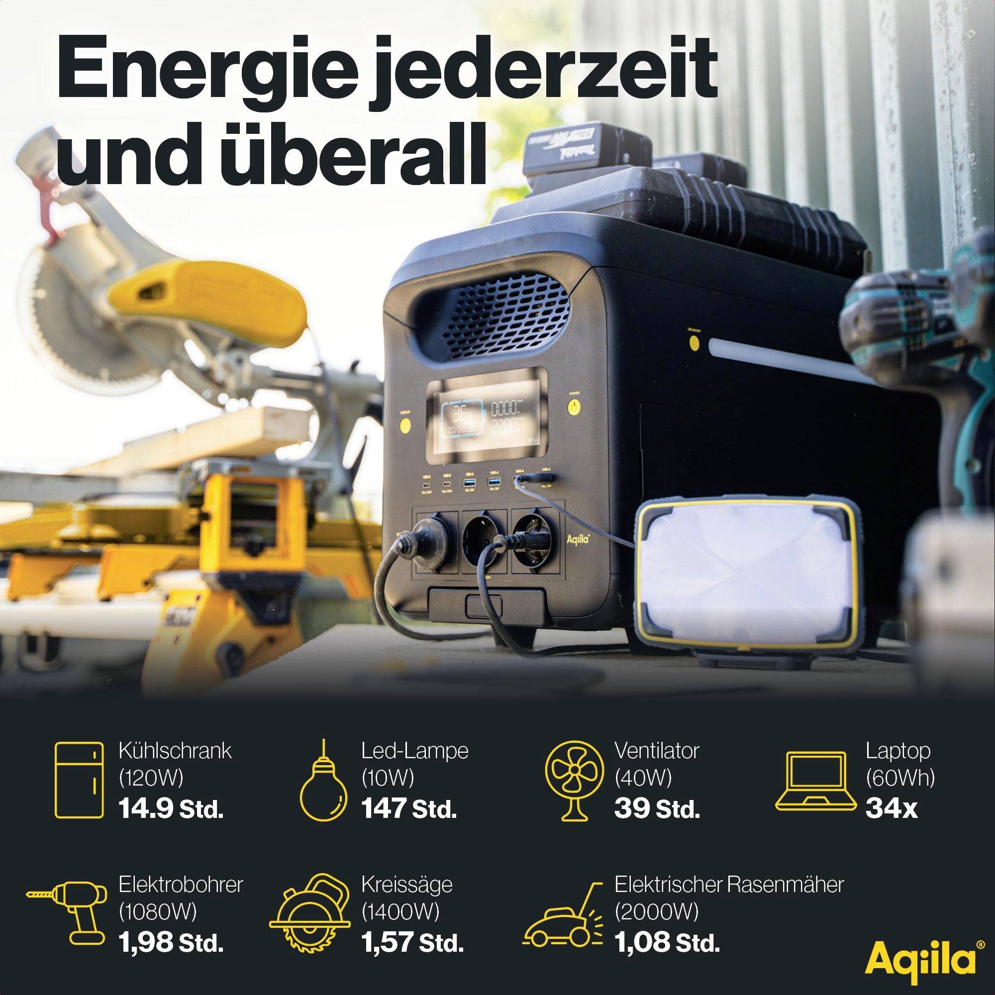 Aqiila S3000V2 Powerstation 50 Ah LiFePO 4 Schwarz, Gelb LED Taschenlampe-12