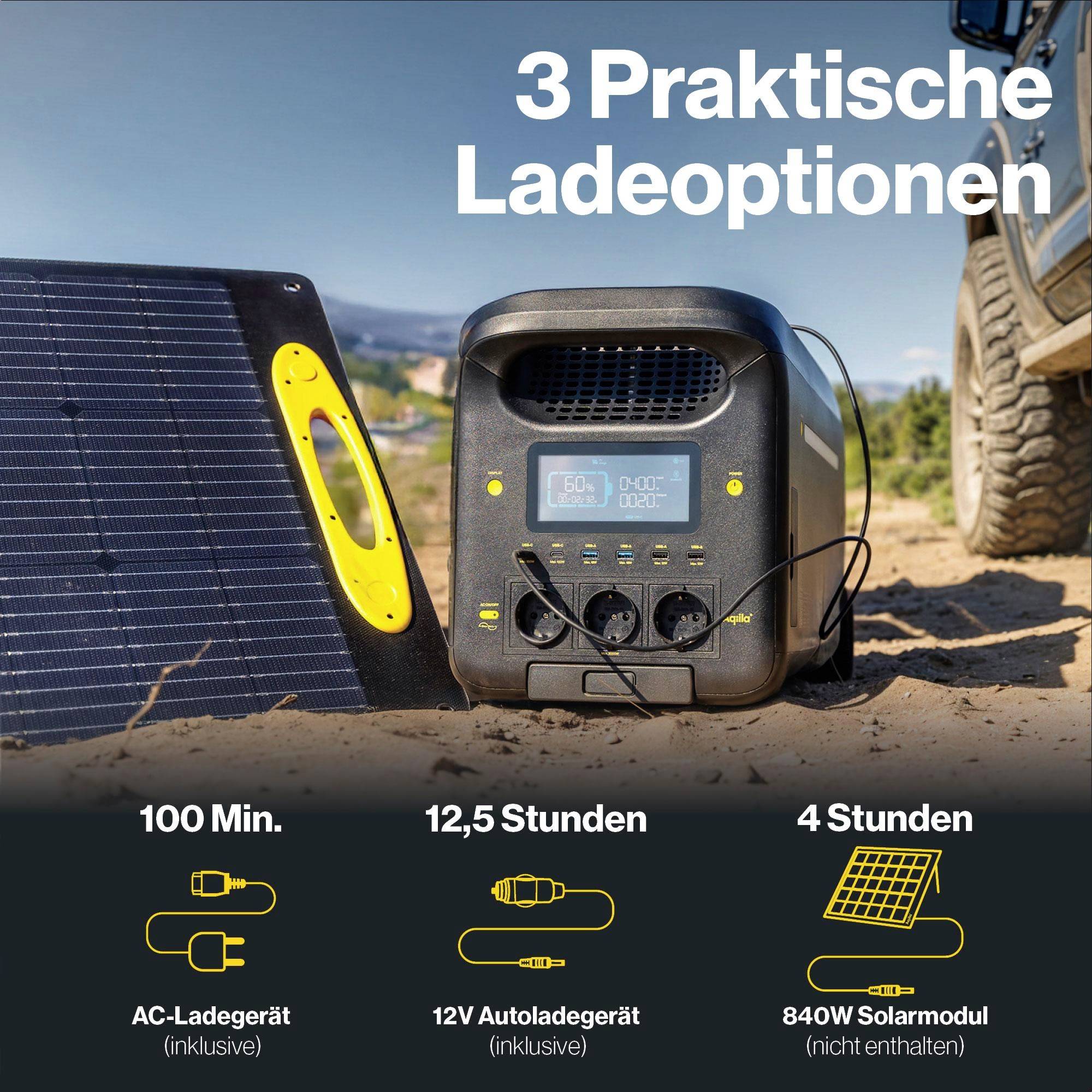 Aqiila S3000V2 Powerstation 50 Ah LiFePO 4 Schwarz, Gelb LED Taschenlampe-14
