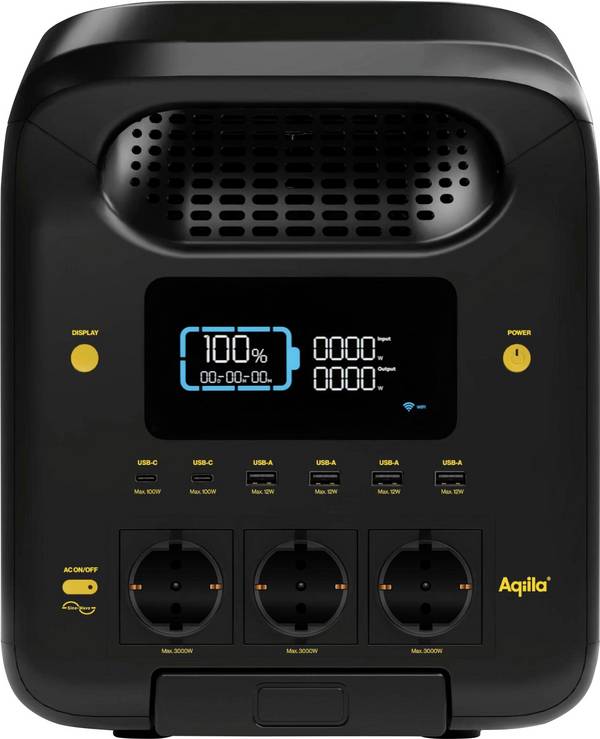 Aqiila S3000V2 Powerstation 50 Ah LiFePO 4 Schwarz, Gelb LED Taschenlampe