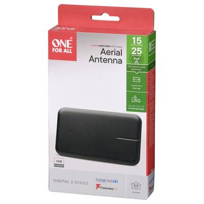 Indoor HDTV-Antenne mit Verstärker, kompatibel mit DVB-T und DVB-T2, USB-betrieben, mit einer Reichweite von 15 Meilen.