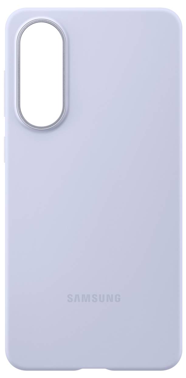 Eine hellviolette Samsung-Handyhülle mit einer Kameraausparung in der oberen linken Ecke.
