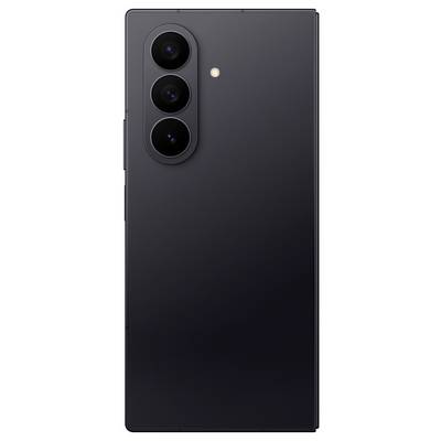 Ein schwarzes Smartphone mit drei vertikal auf der oberen linken Seite ausgerichteten Rückkameras und einem Blitz daneben.