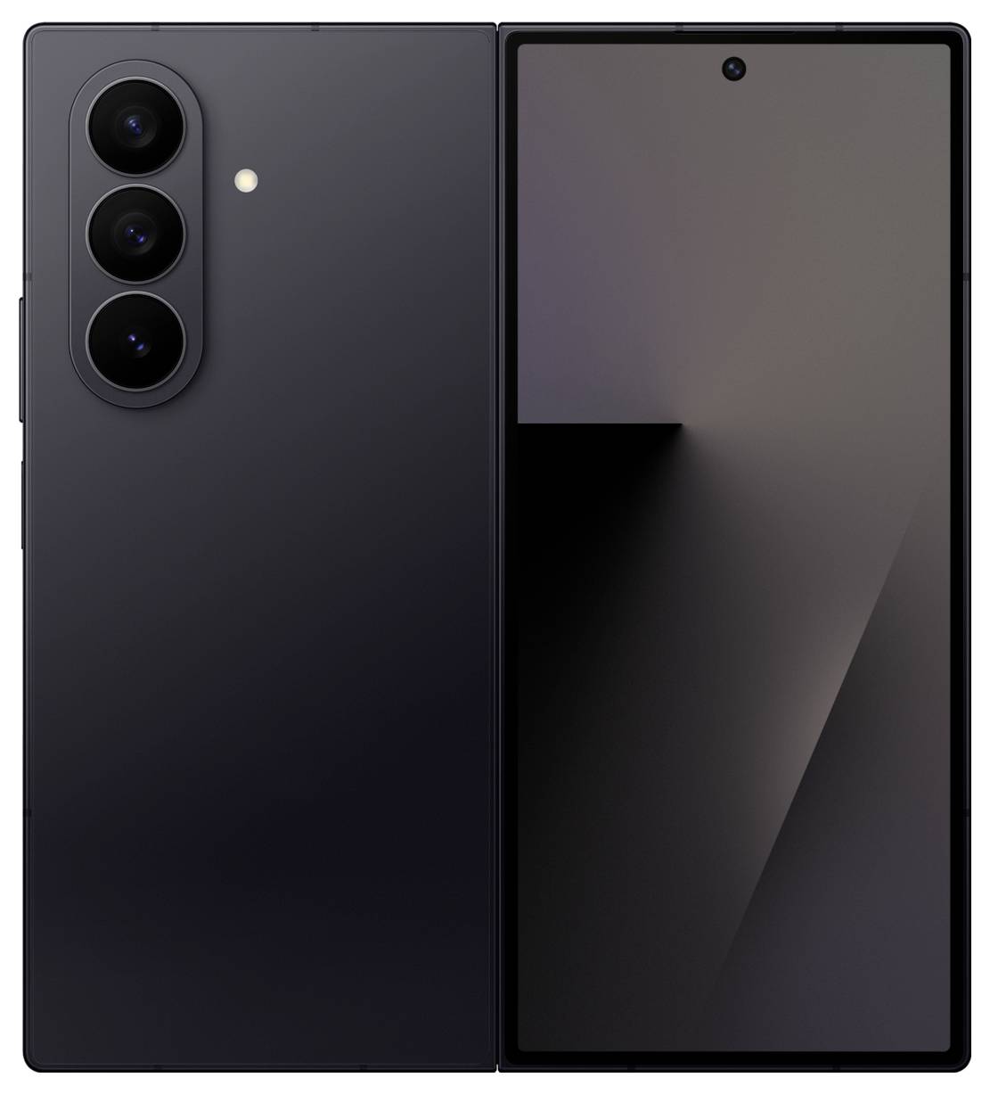 Ein schlankes, modernes Smartphone mit einem großen, fast randlosen Display und einer Triple-Kamera-Anordnung auf der Rückseite.