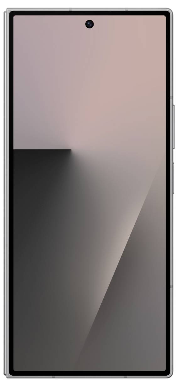 Ein Smartphone mit elegantem Design, ausgestattet mit einem großen Display und schmalen Bildschirmrändern sowie einer mittig positionierten Frontkamera am oberen Bildschirmrand.