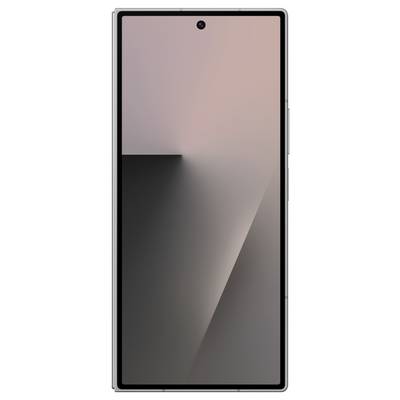 Ein Smartphone mit elegantem Design, ausgestattet mit einem großen Display und schmalen Bildschirmrändern sowie einer mittig positionierten Frontkamera am oberen Bildschirmrand.