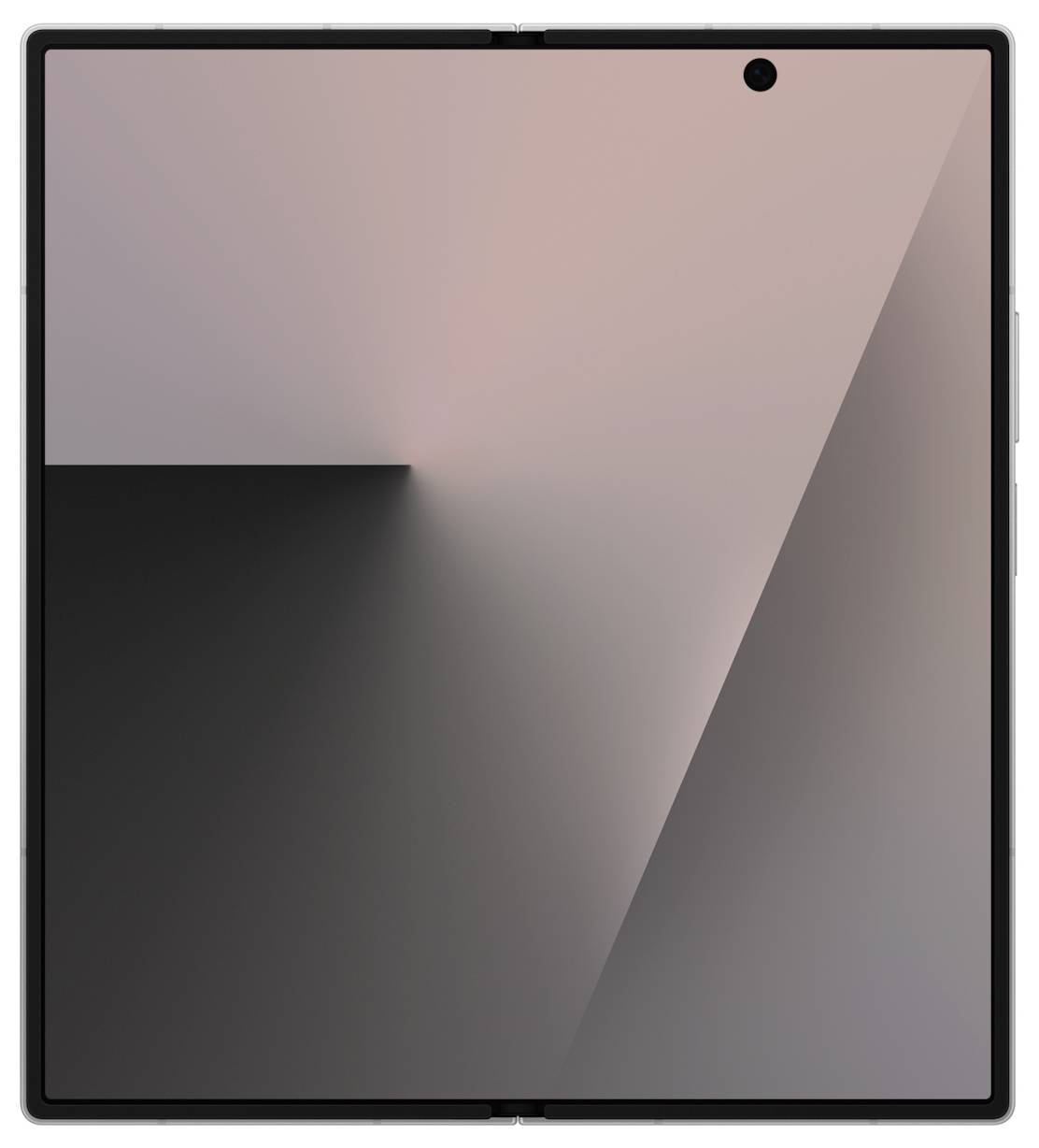 Eine Tablette, die ein geometrisches abstraktes Design mit verschiedenen Schattierungen von Rosa und Grau zeigt, mit winkeligen Linien, die auf einen Punkt zulaufen.