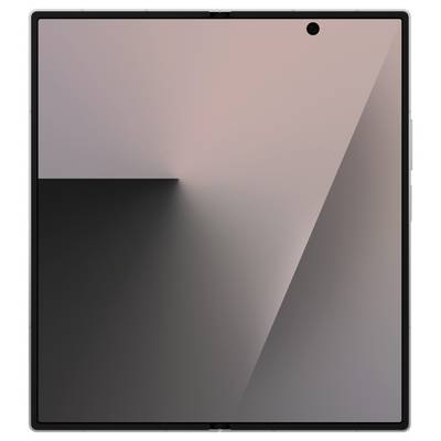 Eine Tablette, die ein geometrisches abstraktes Design mit verschiedenen Schattierungen von Rosa und Grau zeigt, mit winkeligen Linien, die auf einen Punkt zulaufen.