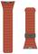 Rotes, strukturiertes Uhrenarmband mit einer grauen Schließe, die mit 'UAG' beschriftet ist, entwickelt für eine Smartwatch. Das Armband wird in zwei Ansichten gezeigt: Vorder- und Rückseite.