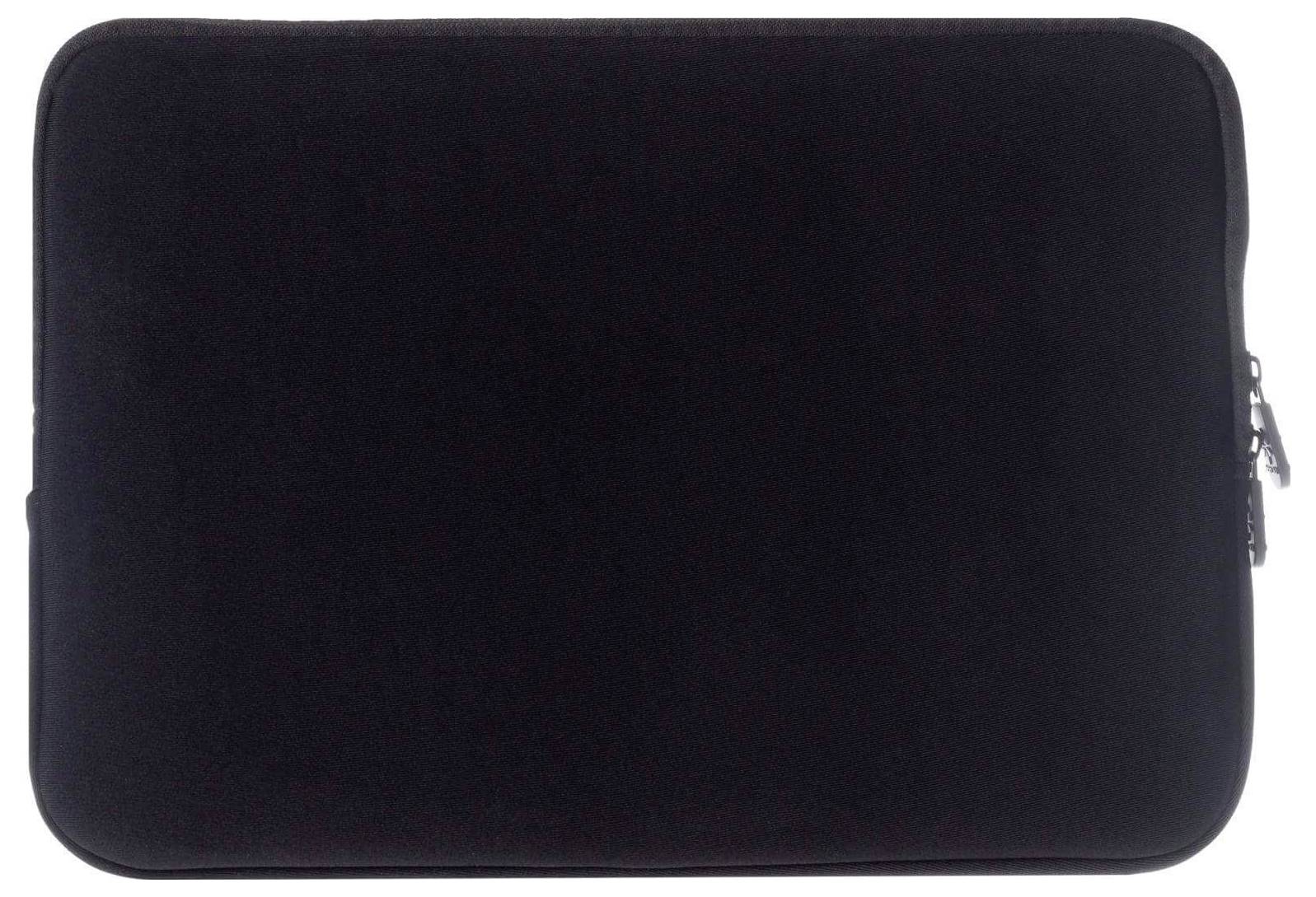 Eine schwarze Laptoptasche mit Reißverschluss, die entwickelt wurde, um einen Laptop sicher zu halten und zu schützen, mit einem einfachen und eleganten Design.