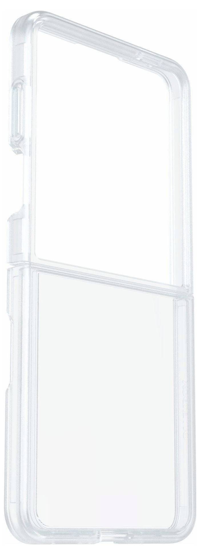 Transparente Handyhülle für ein faltbares Smartphone, die ein klares, zweisegmentiges Design zur Schutz und Sichtbarkeit aufweist.