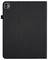 Schwarze Tablet-Hülle mit Kameraausschnitt oben links. Die Hülle ist geschlossen und hat eine weiche, texturierte Oberfläche.