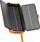 Ein tragbares Solarladegerät mit drei faltbaren Solarpanels, ausgestattet mit einem orangefarbenen Rahmen und einer LED-Anzeige, speziell für den Outdoor-Einsatz konzipiert.