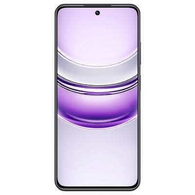 Ein Smartphone, das einen lila-gefärbten Hintergrund mit kreisförmigen Farbverläufen auf seinem Bildschirm zeigt. Das Gerät hat ein schlankes, modernes Design.