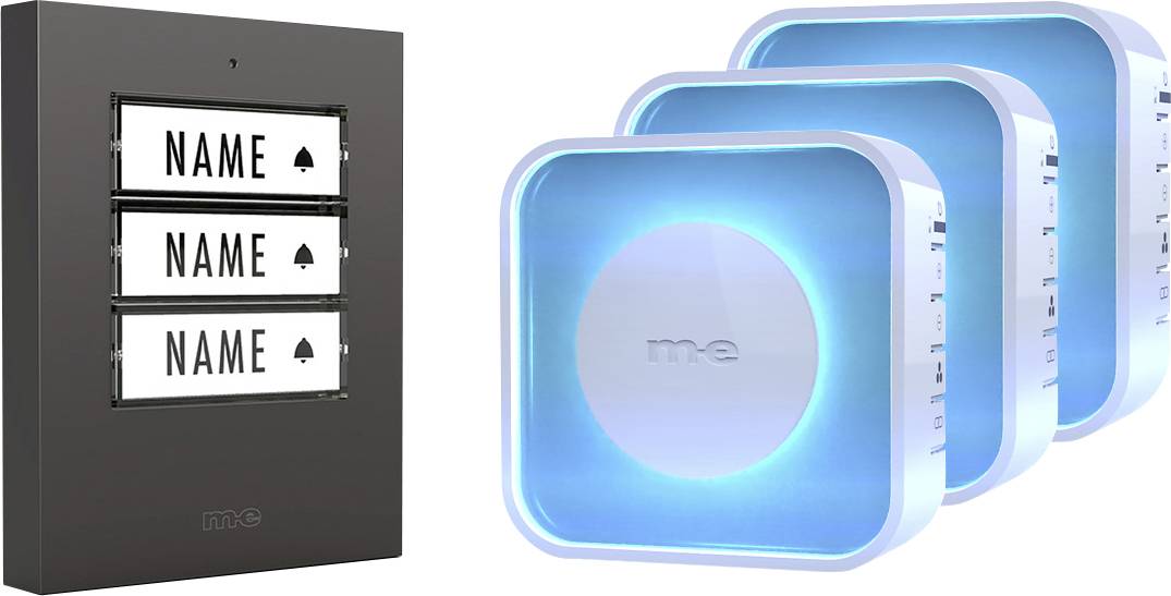 m-e modern-electronics 100083 Funkklingel Komplett-Set beleuchtet, mit Adressfeld