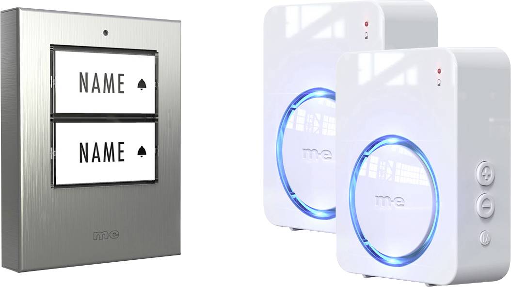m-e modern-electronics 100146 Funkklingel Komplett-Set beleuchtet, mit Namensschild, mit Bewegungsmelder, klangaktiv