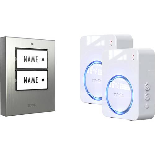 m-e modern-electronics 100146 Funkklingel Komplett-Set beleuchtet, mit Namensschild, mit Bewegungsmelder, klangaktiv