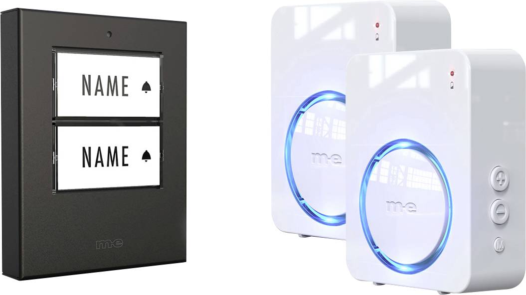 m-e modern-electronics 100147 Funkklingel Komplett-Set beleuchtet, mit Namensschild, mit Bewegungsmelder, klangaktiv