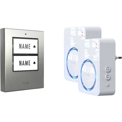 m-e modern-electronics 100151 Funkklingel Komplett-Set beleuchtet, klangaktiv, mit Bewegungsmelder, mit Namensschild
