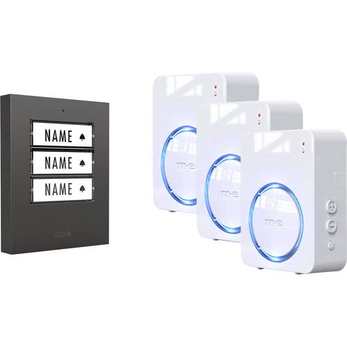 m-e modern-electronics 100164 Funkklingel Komplett-Set beleuchtet, klangaktiv, mit Bewegungsmelder, mit Namensschild